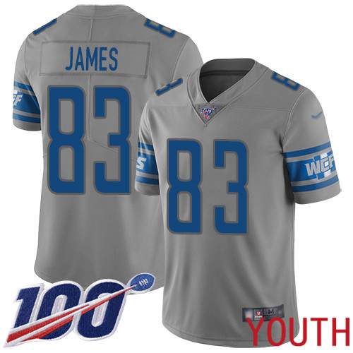 Detroit Lions Limited Gray Youth Jesse James Jersey NFL Football #83 100th Season Inverted Legend->youth nfl jersey->Youth Jersey